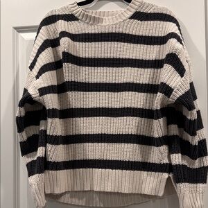 American Eagle Stripped Black and Cream Women's Sweater, Size L